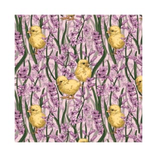 Chickens and hyacinths on pink T-Shirt