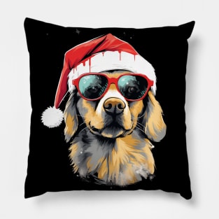 Magical Christmas Golden Retriever in the snow: cute four-legged friend with festive hat Pillow