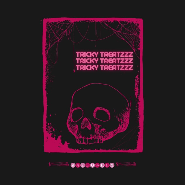 Halloween Neon Pink Skull Tricky Treatzzz by Milochka