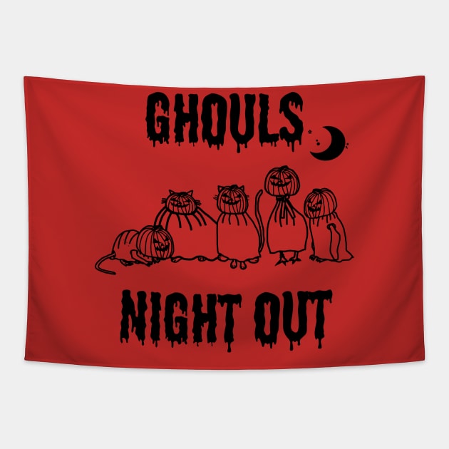 Ghouls Night Out at Halloween Tapestry by ellenhenryart