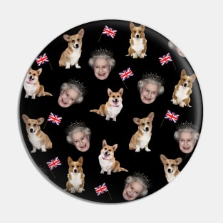 Queen Elizabeth and Corgis Pin