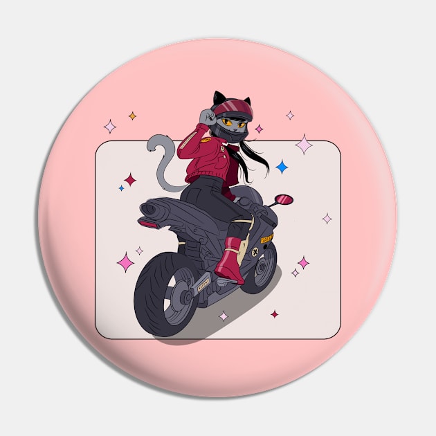 Biker cat girl Pin by ErisArt