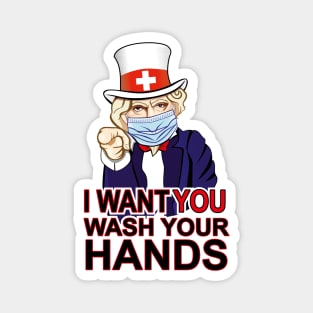 Uncle Sam of UNITED STATES AMERICA. Want you to wash your hands poster design. Coronavirus (COVID-19) protection. Magnet