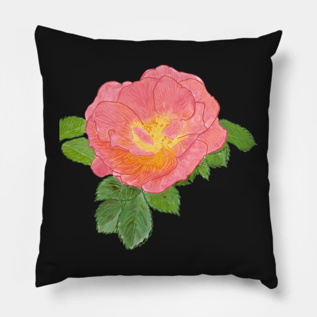 Pink Rose Botanical Drawing Pillow by esslev