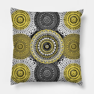 Circle Mandala Grey and Yellow Pillow