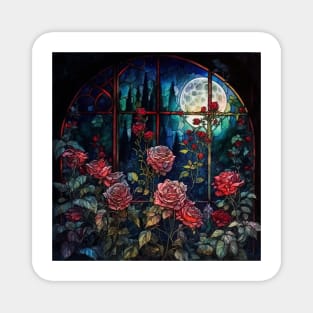 Red Roses Through a Window Magnet