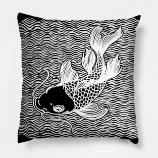 Koi Fish Great Wave Tattoo V2 Wht Pillow