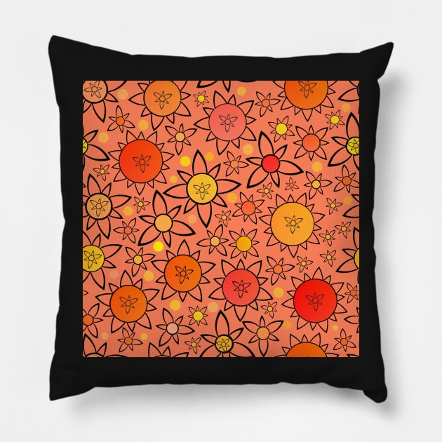 Flower Suns Warm on Dark PeachRepeat 5748 Pillow by ArtticArlo