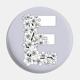 Monochrome capital letter E patterned with sakura twig Pin