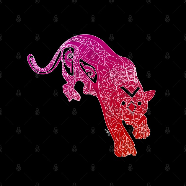 running dark leopard in mexican pattern ecopop by jorge_lebeau