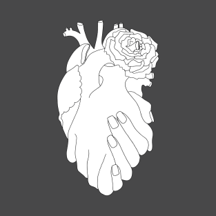 Holding Hands Anatomical Heart Line Drawing T-Shirt