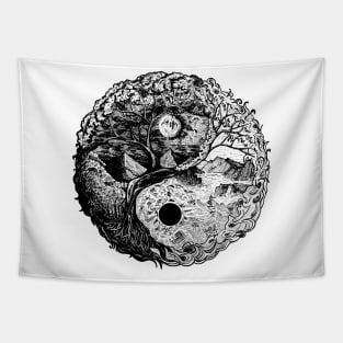 Yin Yang natural landscape. Day and night Tapestry