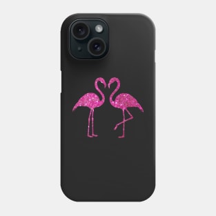 Bright Pink Faux Glitter Flamingos Silhouette Phone Case