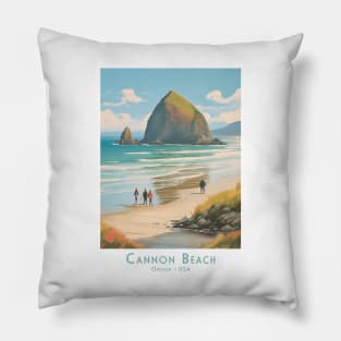 Vintage Retro Cannon Beach Oregon Artwork Pillow