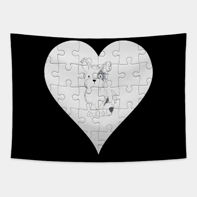 Terrier Heart Jigsaw Pieces Design - Gift for Terrier Black White Lovers Tapestry by HarrietsDogGifts