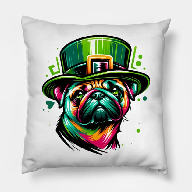 Pug Enjoys Saint Patrick's Day in Graffiti Style Pillow by ArtRUs