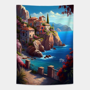 Mediterranean Coastline- Oil Paint Tapestry