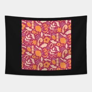 Abstract retro vibrant pattern in orange, cream and tomato red Tapestry