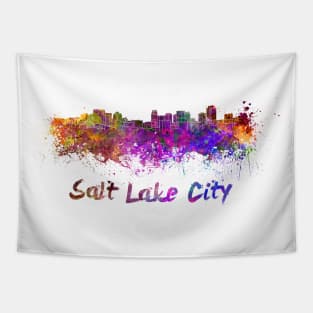 Salt Lake City skyline in watercolor Tapestry