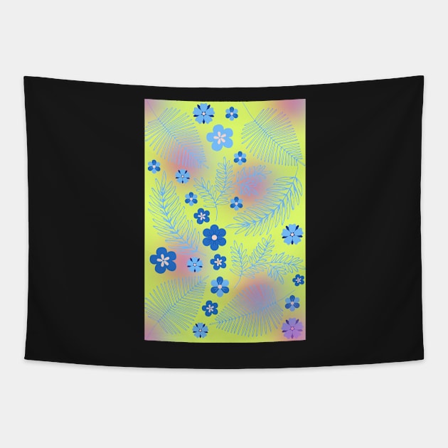 Light Blue leaves and flowers pattern Tapestry by PedaDesign