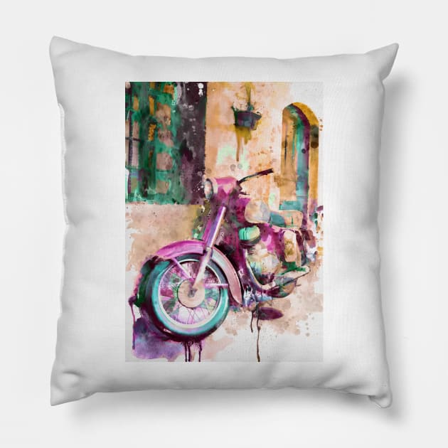 Nostalgic Vintage Motorcycle Pillow by Marian Voicu