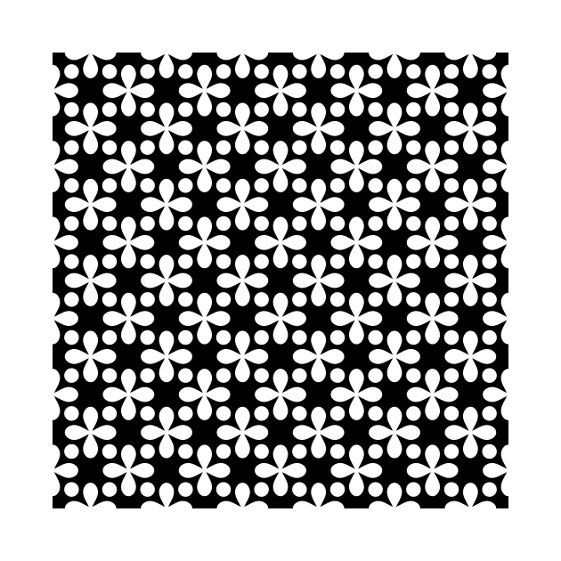 White Clovers and Dots Pattern on Black Background by Makanahele