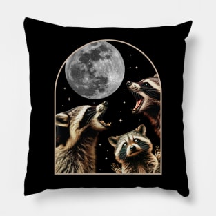 Three Racoons Howling At Moon - Funny Raccoon Cursed Meme Pillow