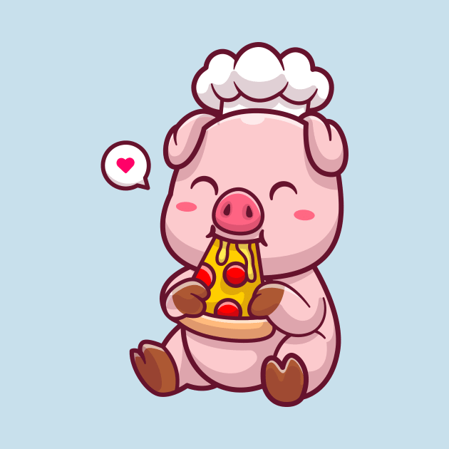 Cute Chef Pig Eating Pizza Cartoon by Catalyst Labs