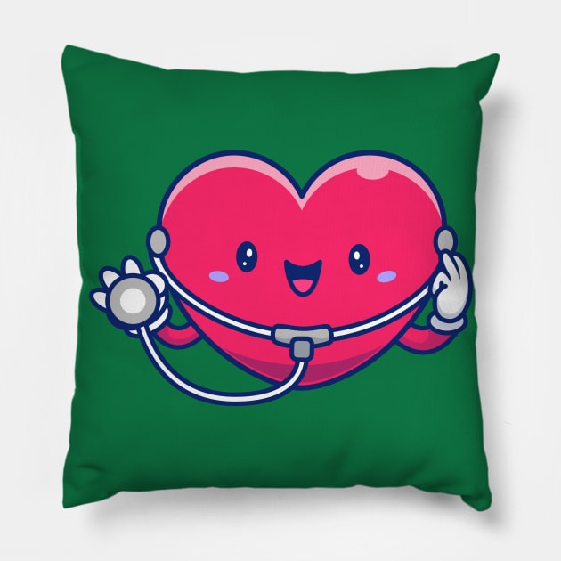 Cute Heart With Stethoscope Cartoon Pillow by Catalyst Labs