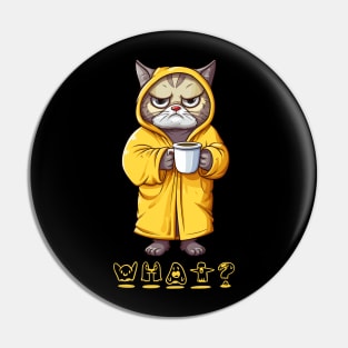 Ghostly What Angry Cat Holding A Coffee Cup Pin