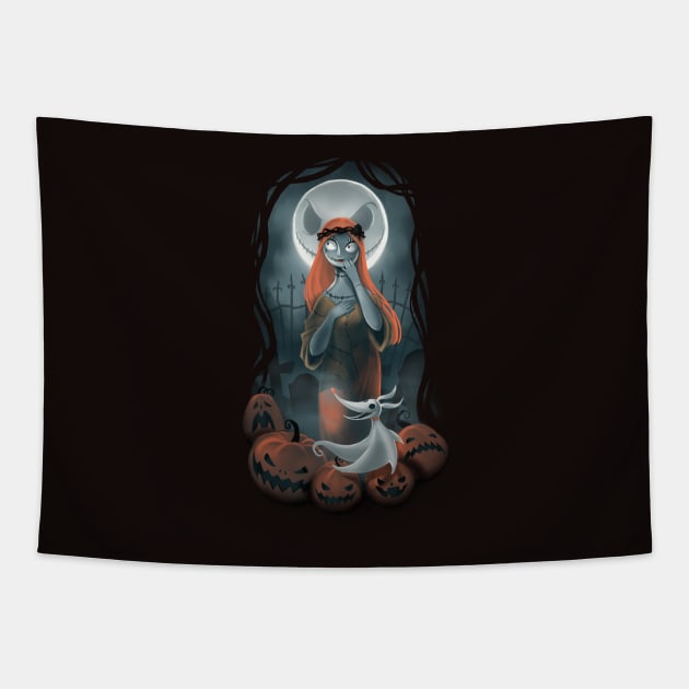 Halloween Sally Moon - Nightmare Ghost - Funny Animation Movie Tapestry by BlancaVidal