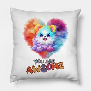 Fluffy: "You are awsome" collorful, cute, furry animals Pillow