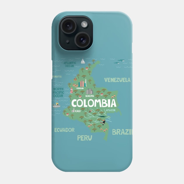 colombia illustrated map Phone Case by JunkyDotCom
