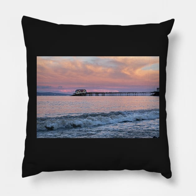 Mumbles Pier and Lifeboat Station, Mumbles, Wales Pillow by dasantillo