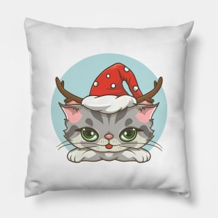 Cute Kitty in a Christmas Hat Pillow