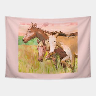 Little horses in the prairie Tapestry