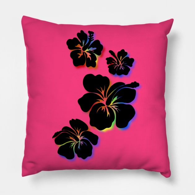 Hibiscus black with rainbow accents Pillow by Danispolez_illustrations