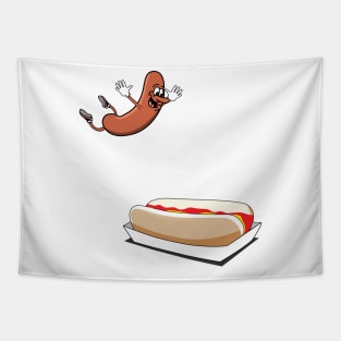 hot dog diving into a bun, hotdog Tapestry