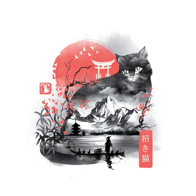 Japanese Cat Watercolor by DANDINGEROZZ