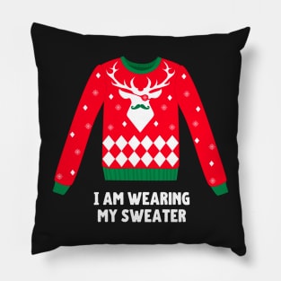 I Am Wearing My (Christmas) Sweater (Deer) Pillow
