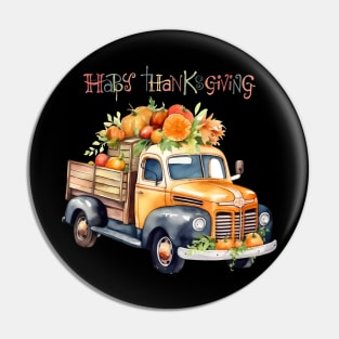 Cute Vintage Fall Happy Thanksgiving Pumpkin Truck Pin