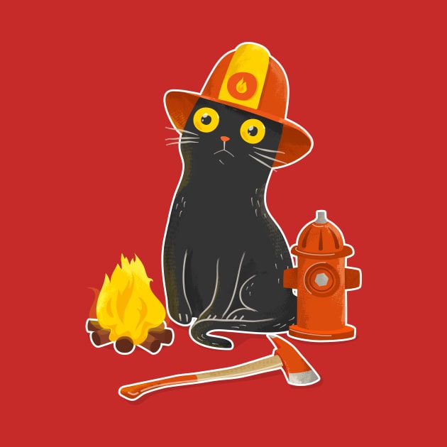 Intense Gaze Fireman Cat - Funny Black Cat by zorrorojo