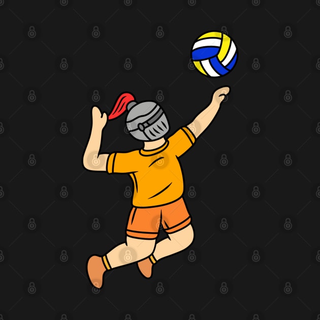 Cute cartoon knight playing volleyball by Andrew Hau