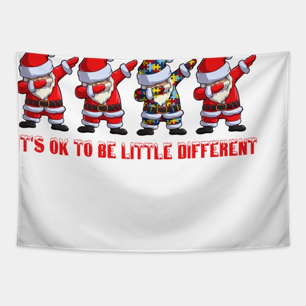 Its OK To Be Little Different Santa Dabbing Autism Tapestry by TeeLand