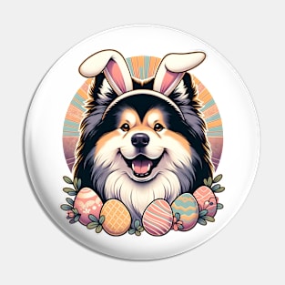 Swedish Lapphund Enjoys Easter with Bunny Ears Pin