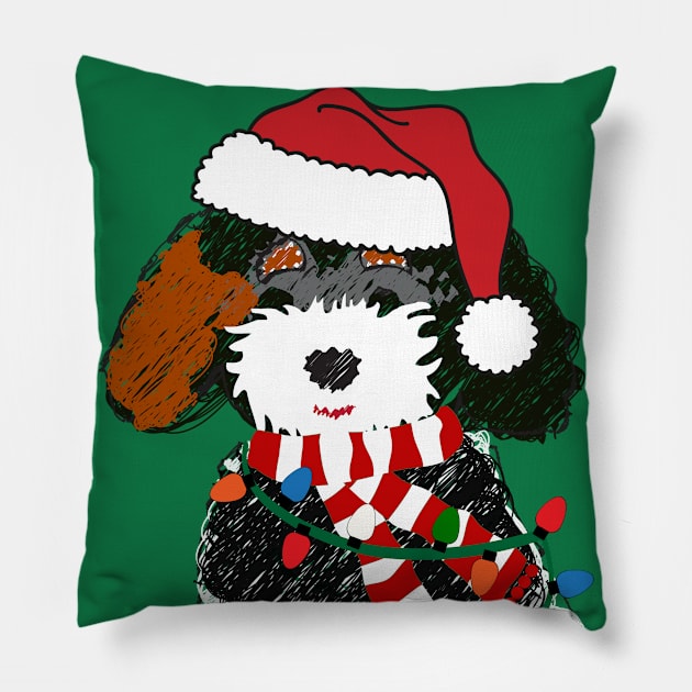 Bernedoodle Decorated With Christmas Lights Pillow by EMR_Designs