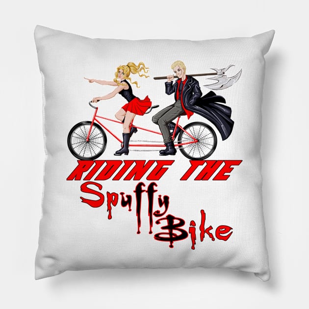 Riding the Spuffy Bike (black/no outline) Pillow by bengman