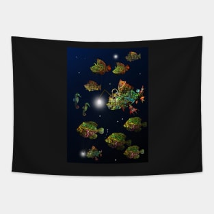 Steampunk Fish Shoal 2 Tapestry