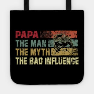 Mens Vintage Jeep Papa the Man the Myth the Bad Influence Father's Day Gift Jeep Dad Jeep Lover Tote