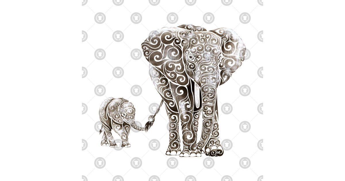 Swirly Elephant Family By Vectorink